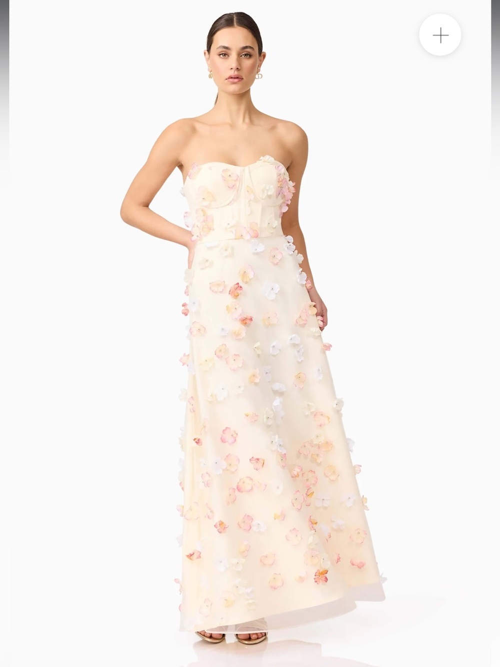 elliatt livia cream 3d floral applique strapless tulle maxi gown dress XL NEW